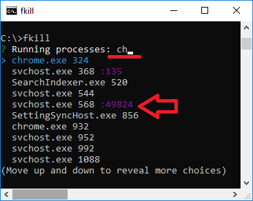 Fkill interactive UI to kill processes