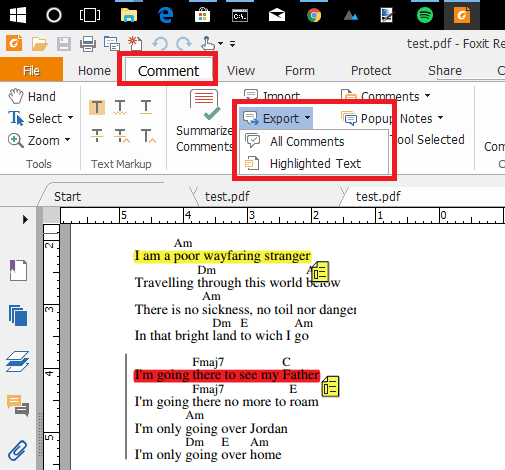 Foxit reader export highlighted text