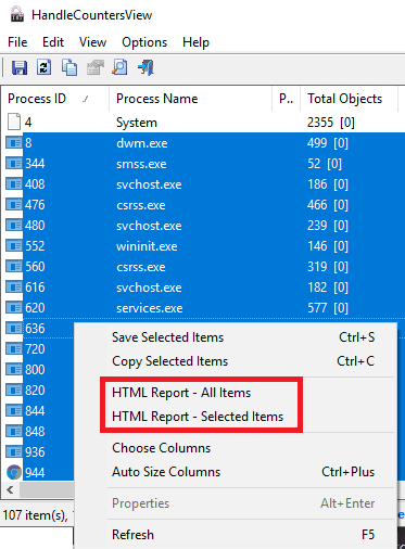 HandleCountersView export data