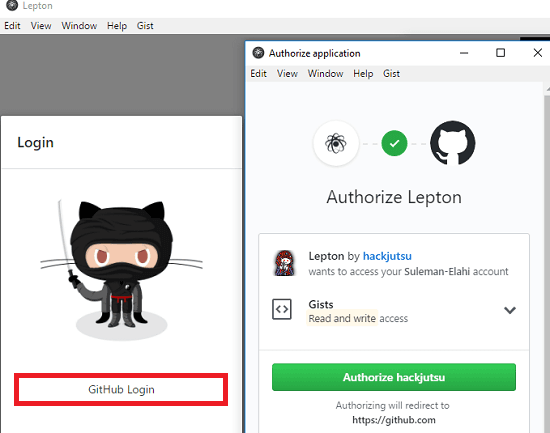 Lepton github login