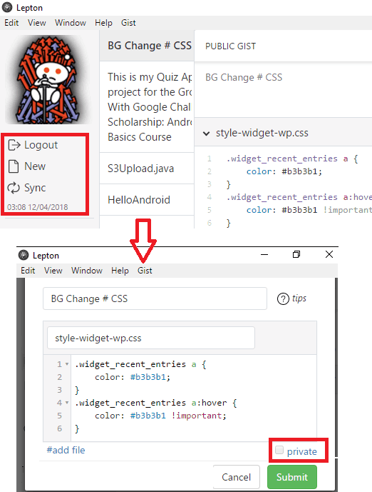 Lepton snippet management