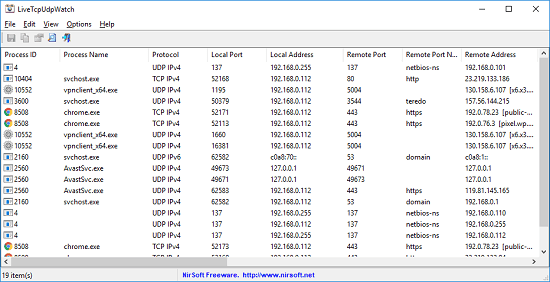 LiveTcpUdpWatch network activities live