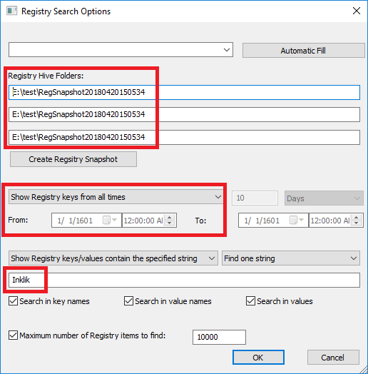 Registry search options