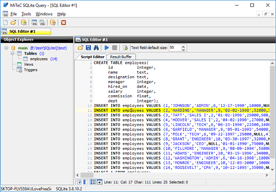 SQLite Query run SQL script