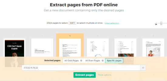 Sejda.com pdf page extraction