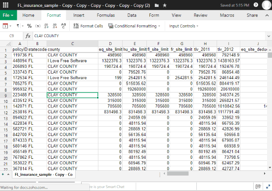 Zoho Sheet- interface