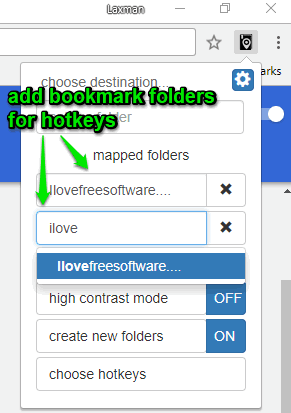 add bookmark folders for hotkeys