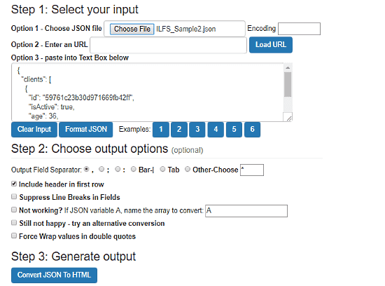 convert JSON to HTML Table online