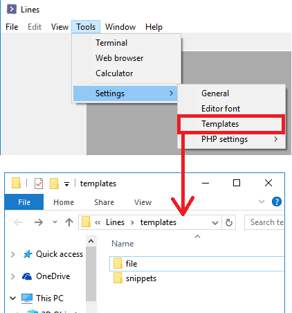 create snippet and templates in lines code editor