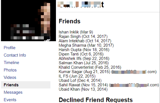 list of friends visible