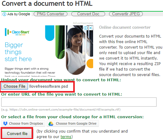 online-convert free psd to html conversion