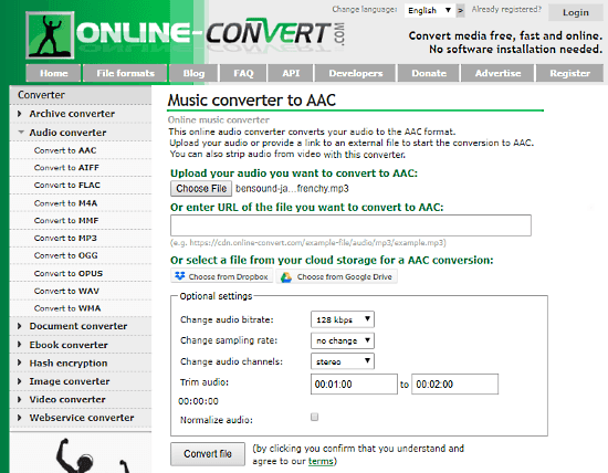 online MP3 to AAC converter free