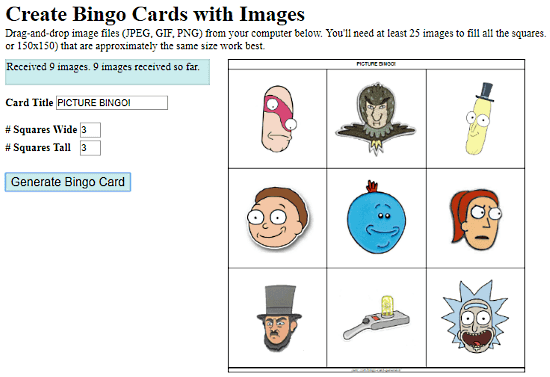 online picture bingo card generator