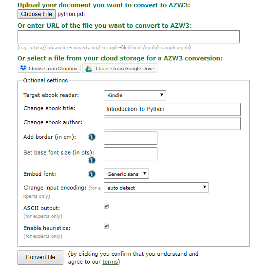 convert pdf to azw3 online