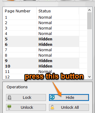 press hide button