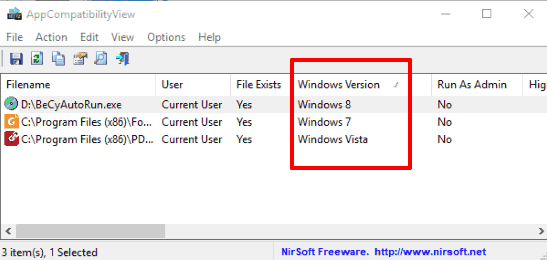 programs with their windows version compatibility mode