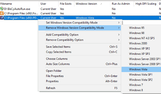 remove windows version compatibility mode