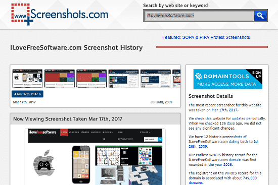 Internet Archive Wayback Machine Alternative: screenshots.com