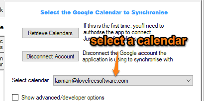 select a google calendar