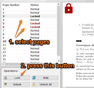 select pages and press lock button