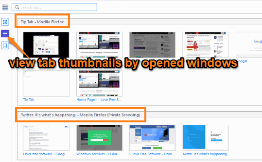 tab thumbnails visible by opened windows