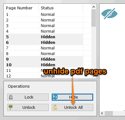 unhide pdf pages