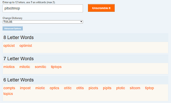 Online Word Unscrambler