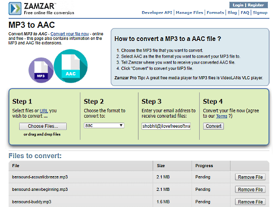 online MP3 to AAC converter