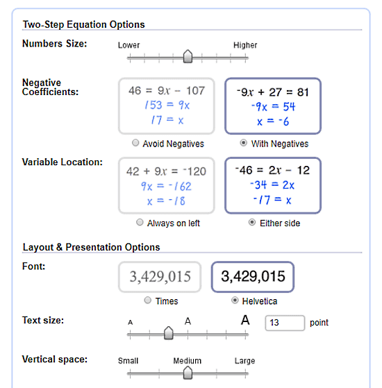 online algebra worksheet generator