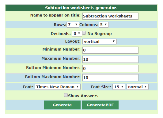 free online math worksheet generator