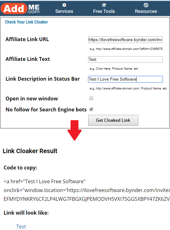 ADDME free link cloaker online