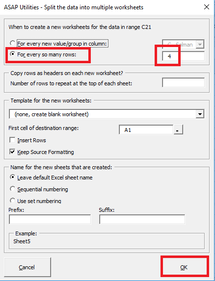 ASAP Utilities specify rows to split