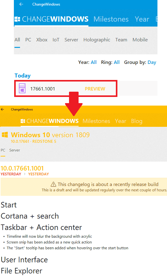 ChangeWindows windows versions change log