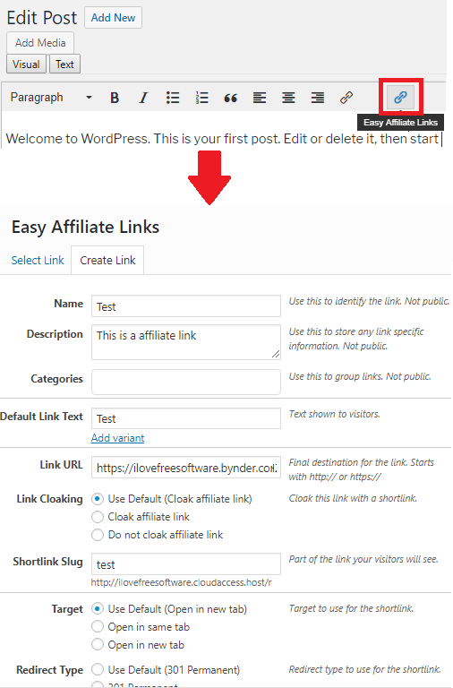 Easy Affiliate Links cloaking in action