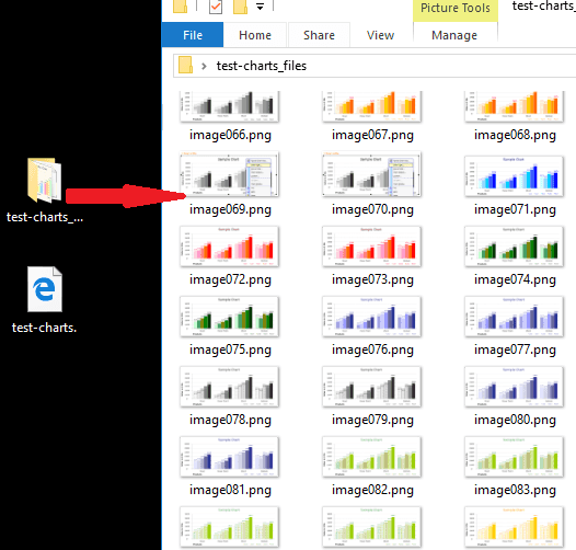 Excel file as web page saved and charts as images