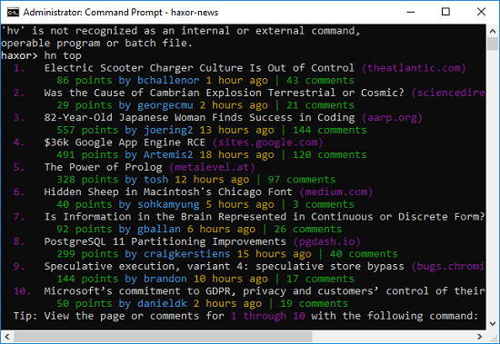 Free Hacker News Command Line Client for Windows