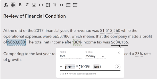 Free Online tool to add calculations directly in text