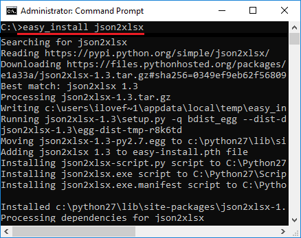 Install json2xlsx in windows