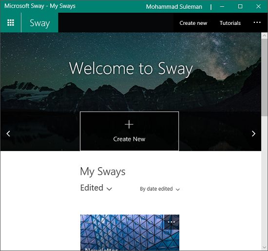 Microsoft Sway interface