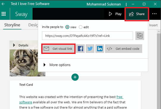 Microsoft Sway share the newsletter