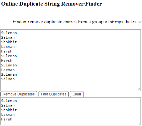 Online Duplicate String Remover Finder