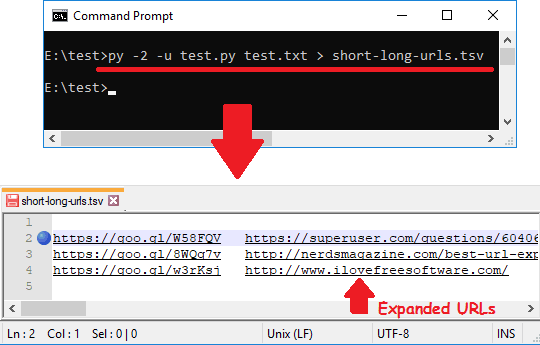 Python script to bulk expand shortened URLs