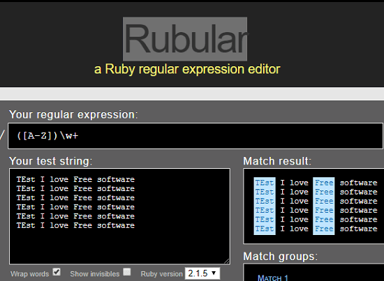Rubular free regular expression validator