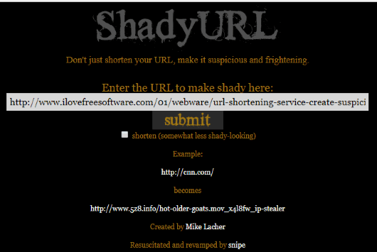 ShadyURL interface
