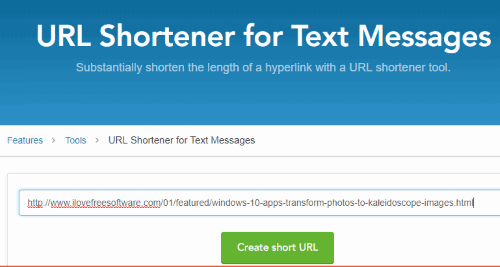 TextMagic free URL shortener
