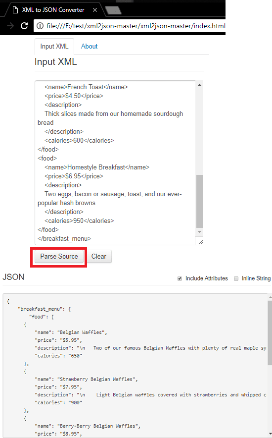 XML2JSON Converter