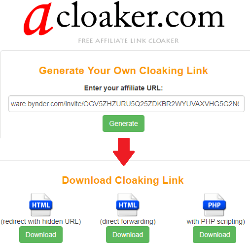 acloaker generate cloaked affiliate link