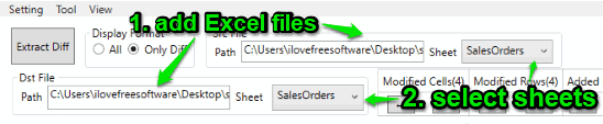 add excel files and select sheets for comparison