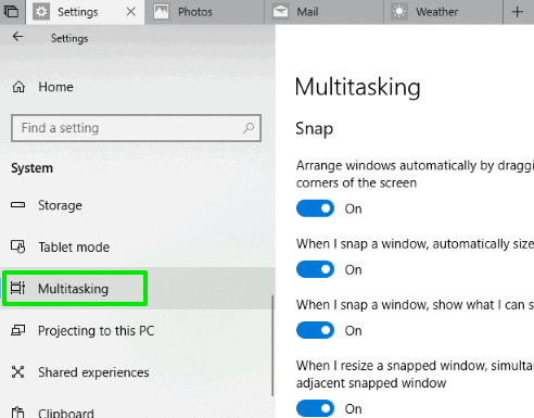 click on multitasking option