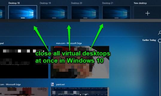 close all virtual desktops at a time in windows 10